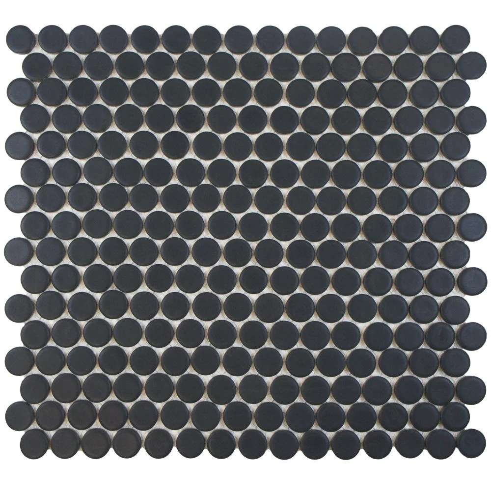 Merola Tile Hudson Penny Round Matte Black 12 In. X 12-5/8 In. X 5 Mm Porcelain Mosaic Tile (10.74 Sq. Ft. / Case) 3 Merola Tile Hudson Penny Round Matte Black 12 In. X 12-5/8 In. X 5 Mm Porcelain Mosaic Tile (10.74 Sq. Ft. / Case)