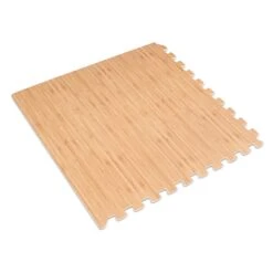 Forest Floor 3/8" Thick Printed Wood Grain Interlocking Foam Floor Mats, 100 Sq Ft (25 Tiles), Light Bamboo