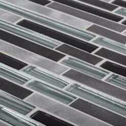 Jeffrey Court Binary Code Gray 11.625 In. X 11.75 In. X 6 Mm Interlocking Textured Glass/Stone/Metal Mosaic Tile