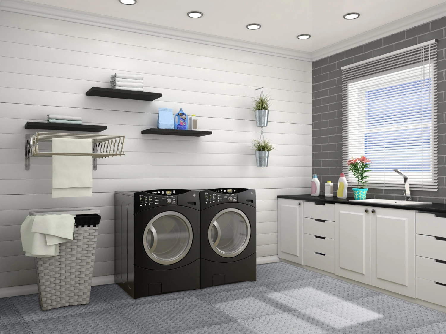 Norsk Black 24 In. X 24 In. EVA Foam Solid Color Diamond Plate Interlocking Tile (36-Tile) 8 Norsk Black 24 In. X 24 In. EVA Foam Solid Color Diamond Plate Interlocking Tile (36-Tile) - Image 6