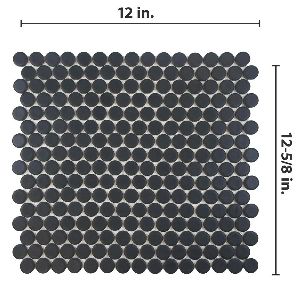 Merola Tile Hudson Penny Round Matte Black 12 In. X 12-5/8 In. X 5 Mm Porcelain Mosaic Tile (10.74 Sq. Ft. / Case) 8 Merola Tile Hudson Penny Round Matte Black 12 In. X 12-5/8 In. X 5 Mm Porcelain Mosaic Tile (10.74 Sq. Ft. / Case) - Image 6